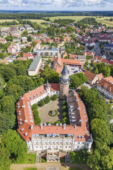 Aerial view, drone photo: Wiesenburg Castle and Park, Wiesenburg in der Mark, Hoher Fläming nature