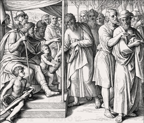 Joshua allocated the land among the twelve tribes, Old Testament, by Julius Schnorr von Carolsfeld,