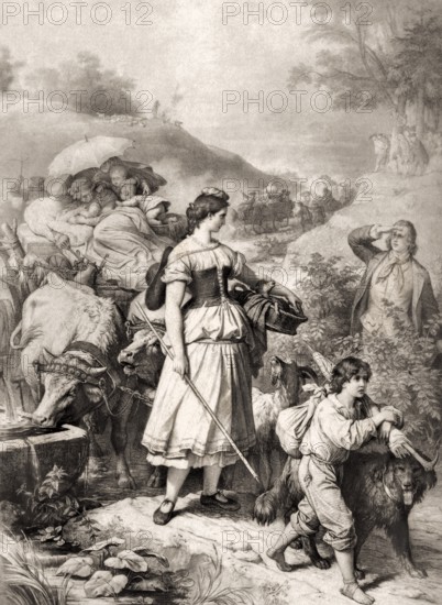 Hermann meets Dorothea on her flight, Hermann and Dorothea, an epic poem by Johann Wolfgang von