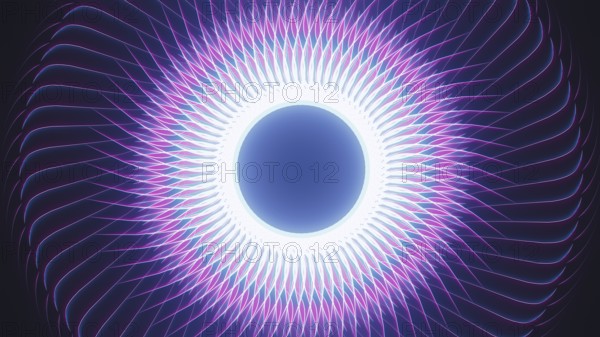 An intriguing arrangement of abstract shapes illuminated by vibrant neon lights captivates viewers