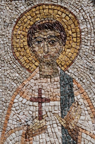 Mosaic of St. James on a house wall, Way of St. James, Vézelay, Département Yonne, Region