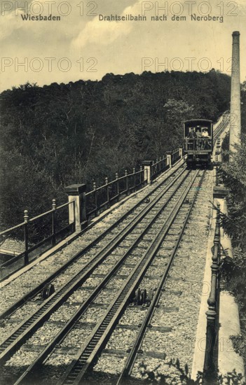 Historical postcard, picture postcard, cable railway to the Neroberg, Wiesbaden, Hesse, Germany,