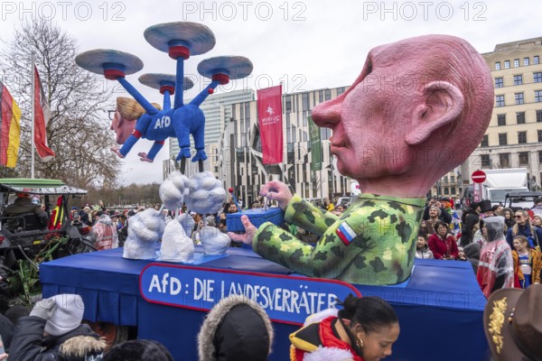 Rose Monday procession in Düsseldorf, theme car by wagon manufacturer Jacques Tilly, theme Putin