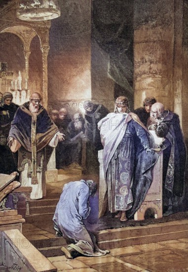 Otto I, the Great, 912, 973, forgives his brother Henry at Christmas 941 in the Frankfurt Palatine
