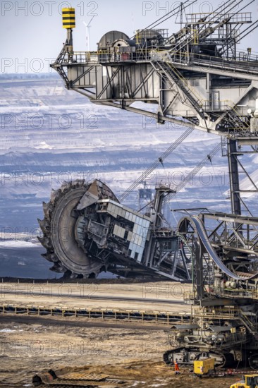 Lignite opencast mine Garzweiler, bucket wheel excavator mining overburden, coal, near Jüchen,