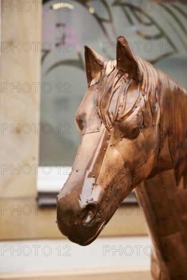 Head of a bronze horse sculpture in the city of horses Warendorf, district of Warendorf, North