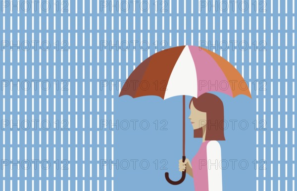 Woman holding umbrella in rain. Protection, preparedness concept
