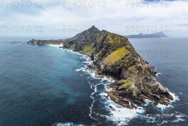 Aerial view, cliffs and sea at Cape of Good Hope, Cape Point Lighthouse, Cape Peninsula, Cape Point
