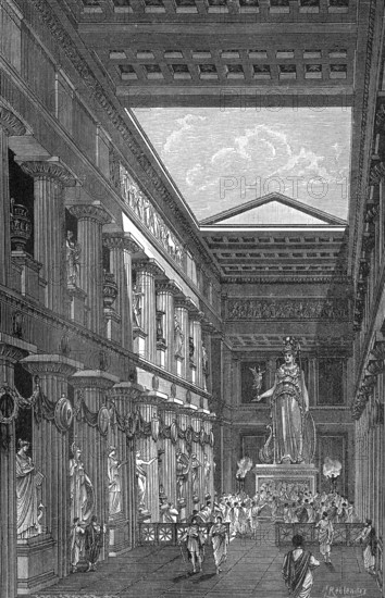 Reconstruction of the Parthenon-Temple, Interior view, dedicated to the Greek goddess Pallas Athena
