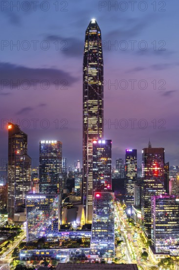 Shenzhen skyline with skyscrapers city centre downtown in the evening in Shenzhen, China