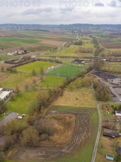 Wide landscape with fields and sparse trees in a rural area, Großbottwar, Ludwigsburg district,