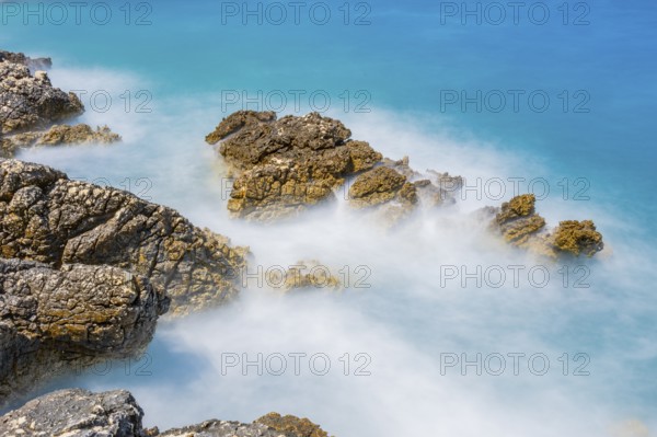 Romantic view over the sea in Koromacna Bay on a sunny day with rough seas on the island of Cres,