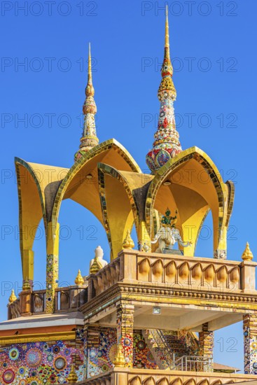 Round arch pavilions decorated with colorful mosaics and glass works of art, Buddhist temple