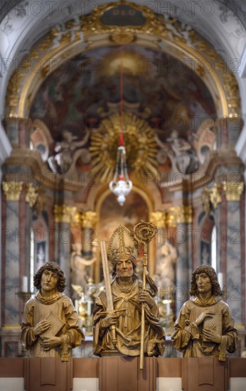 Interior view of the main altar with painting St John on Patmos by Johann Baptist Zimmermann,