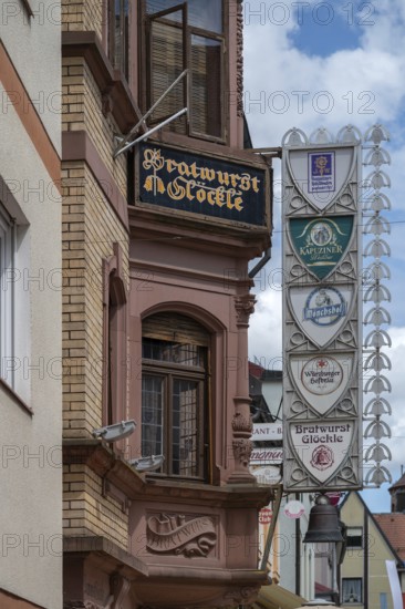 Nose sign of the Bratwurst Glöckle inn, Neo-Renaissance, 1899, Bad Kissingen, Lower Franconia,