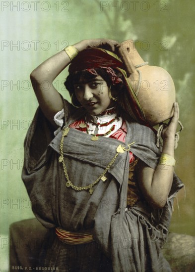 A Bedouin woman in Tunis, Tunisia, around 1895, Historical, digitally restored reproduction from a