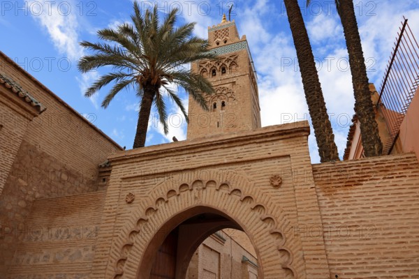 Koutoubia mosque with minaret, landmark of Marrakech, historic old town, Medina, UNESCO World