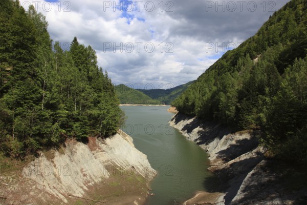 Lake Vidraru, Lacul Vidraru, an artificial reservoir in the Arges Valley in the Fagaras Mountains,