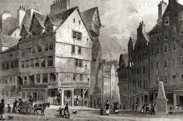 The West Bow, from the Lawn Market, Edinburgh, Scotland, 19th century, from Modern Athens by Th. H.