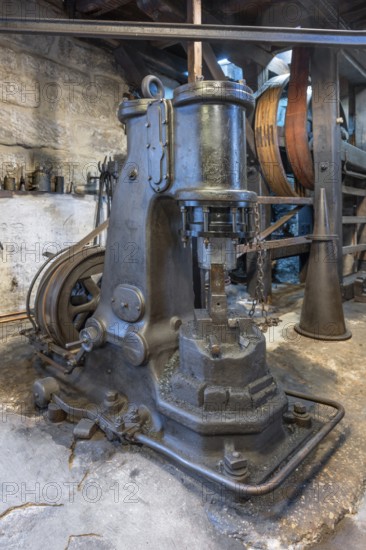 Air hammer and transmission gearbox in a historic hammer mill, Industrial Museum Lauf, Sichardstr.,