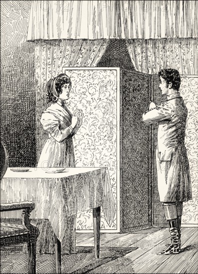 Ottilie with Eduard, scene from the novel Elective Affinities, Die Wahlverwandtschaften by Johann