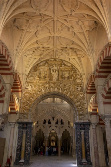 A richly decorated interior of the cathedral mosque of Córdoba (Mezquita-Catedral), with Gothic