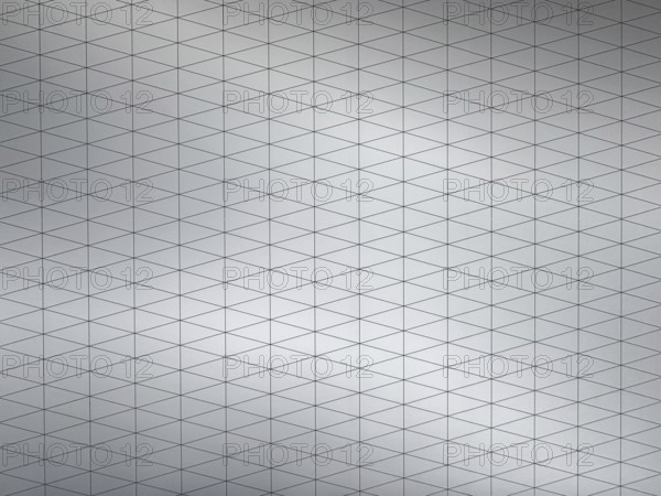 Geometric layout featuring interconnected triangular patterns on a gray metallic surface. The