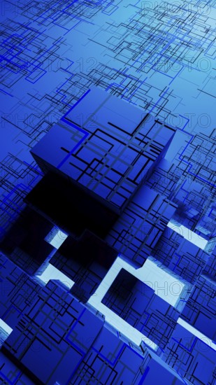 Vibrant abstract background showcases interconnected cubes, representing technology and data in a
