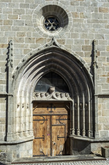 La Chapelle sur Agnon. Portal of church Saint Blaise. Natural regional park of Livradois Forez. Puy