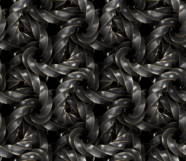 An intriguing seamless 3D geometric pattern that showcases an array of interlocking 4D rings in