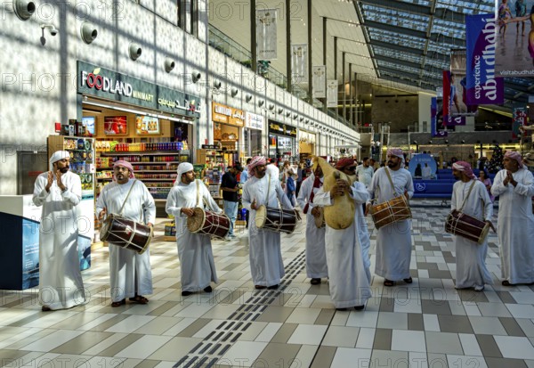 Typical national reception with orientalist music in the cruise terminal of Abu Dhabi, UAE, United