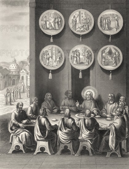 Before the ascension of Jesus, Resurrection of Jesus, New Testament, steel engraving 1853,