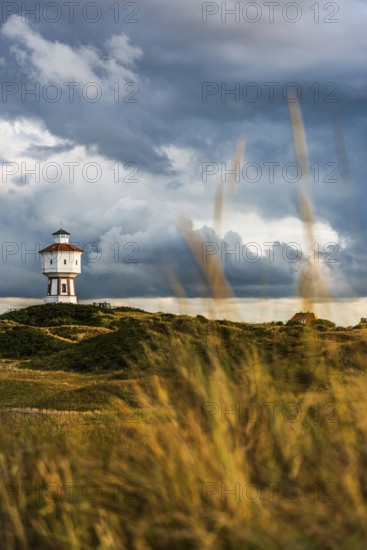 Water tower, clouds, weather, gloomy, cloudy, cloudy sky, storm, stormy, dune landscape, North Sea