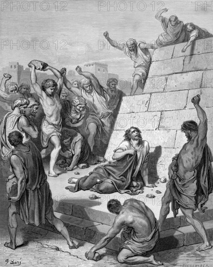 The stoning of Stephen, Acts chapter 7, verse 57, stones, throwing, throwing, anger, taking