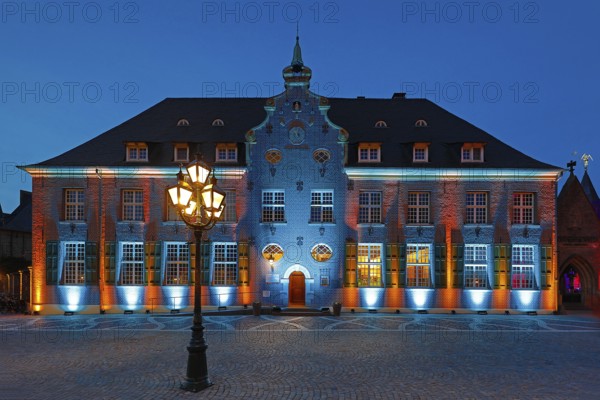 Kevelaer in the light, light installation Priseterhaus in the evening, Kevelaer, Lower Rhine, North