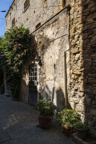 Rear view of the castle and town museum in the medieval old town centre of Cervo, province of