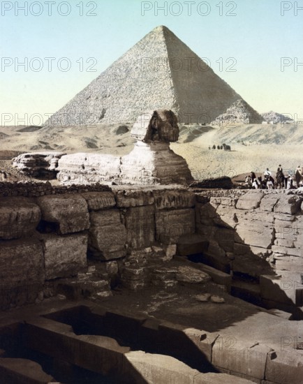 Cairo, Temple of the Sphinx, Egypt, Historical, digitally restored reproduction from a 19th century