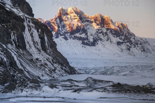 Captivating Icelandic winter scenery with majestic snow-capped mountains in Skaftafell and