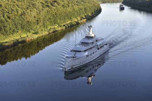 Superyacht, mega yacht NORN sails in the Kiel Canal, NOK, Kiel Canal, Kiel Canal,