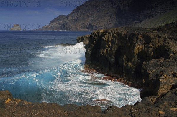 Canary Islands, El Hierro, Cliff, Atlantic Ocean, Hotel in Punta Grande, El Hierro, Canary Islands,