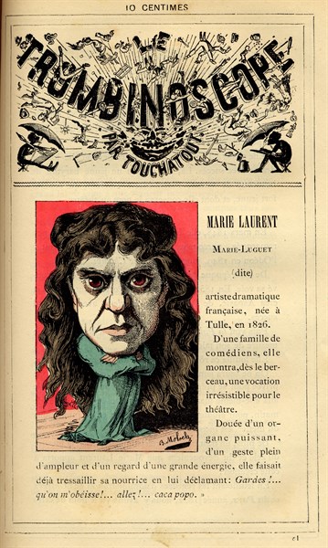 Caricature de l'actrice Marie Laurent, in : "Le Trombinoscope"