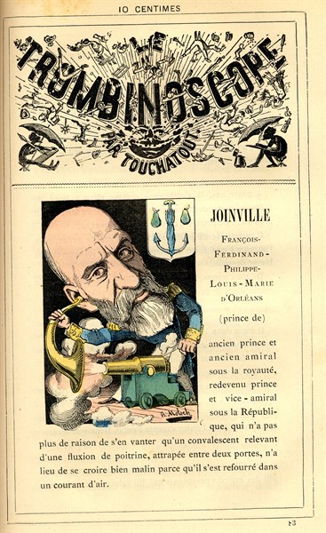 Caricature du Prince de Joinville, in : "Le Trombinoscope"
