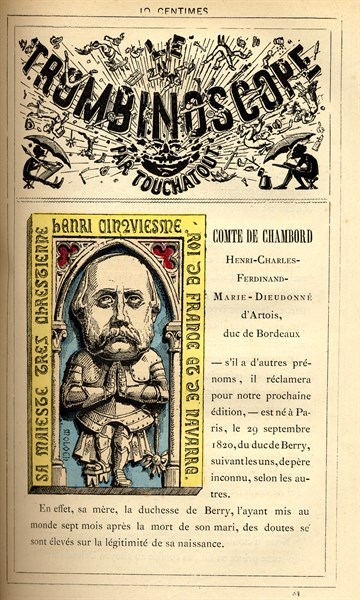Caricature du Comte de Chambord, in : "Le Trombinoscope"