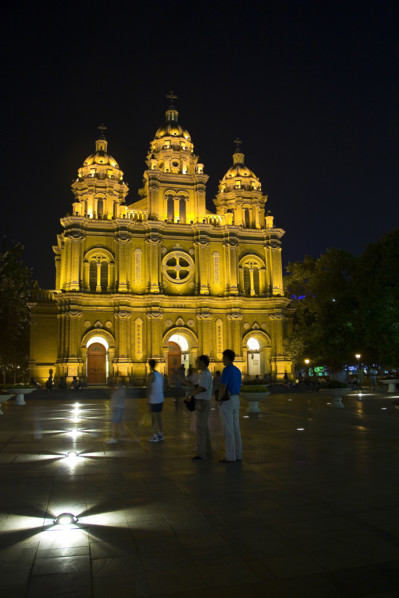 Night Scene of The Church in Wangfujing District,Beijing