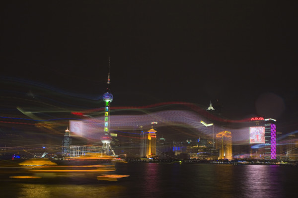 Pudong Skyline along Huangpu River at Night,Shanghai