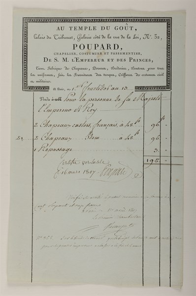 Facture du chapelier Poupard