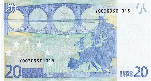 Note of 20 euros (reverse)