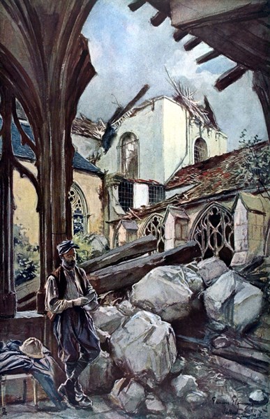 François Flameng, Le cloître et la cathédrale de Verdun après la bataille
