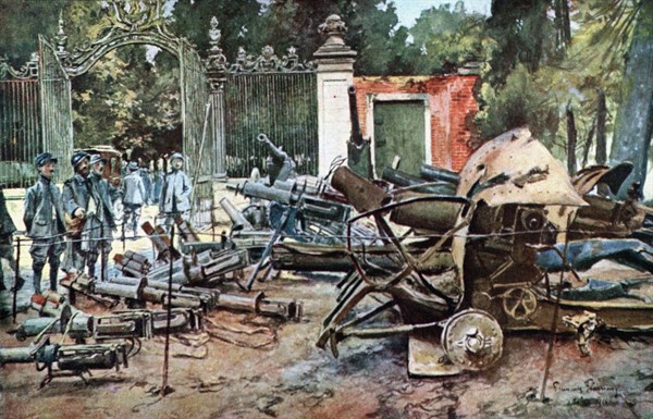 François Flameng, in the Somme, The trophies of the 2nd Corps in the grounds of Marcelcave castle  (1916)