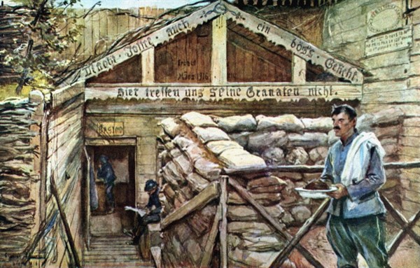 François Flameng, In the Somme, on Foucaucourt road: casino of German officials, in the "Satyre woods" (1916)